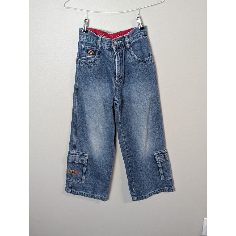 Boys Vintage OTB Wide Leg Baggy Cargo Denim Jeans Y2K Skater Streetwear Size 10